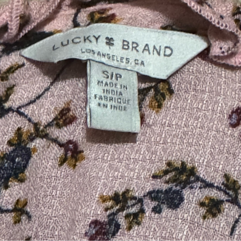 Lucky Brand Pink and Black Floral V-Neck Top with Flowing Sleeves Size S - Picture 3 of 12